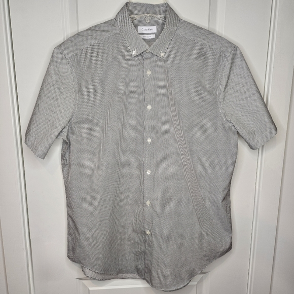 Calvin Klein CK Mens Dressy 100% Cotton Button Up White Black Office Shirt M - Picture 6 of 6
